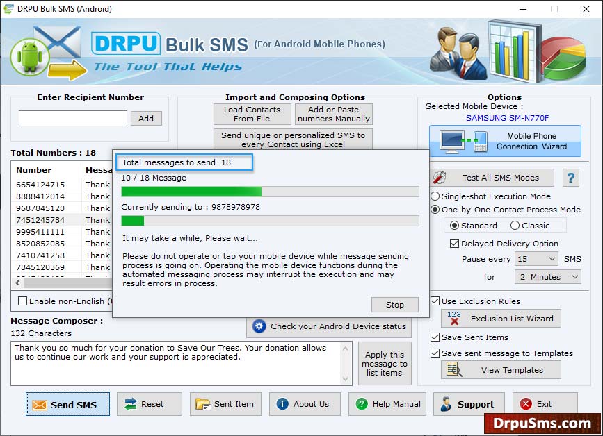 SMS sending process