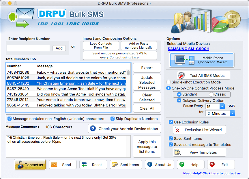 MAC bulk SMS Professional Device Information