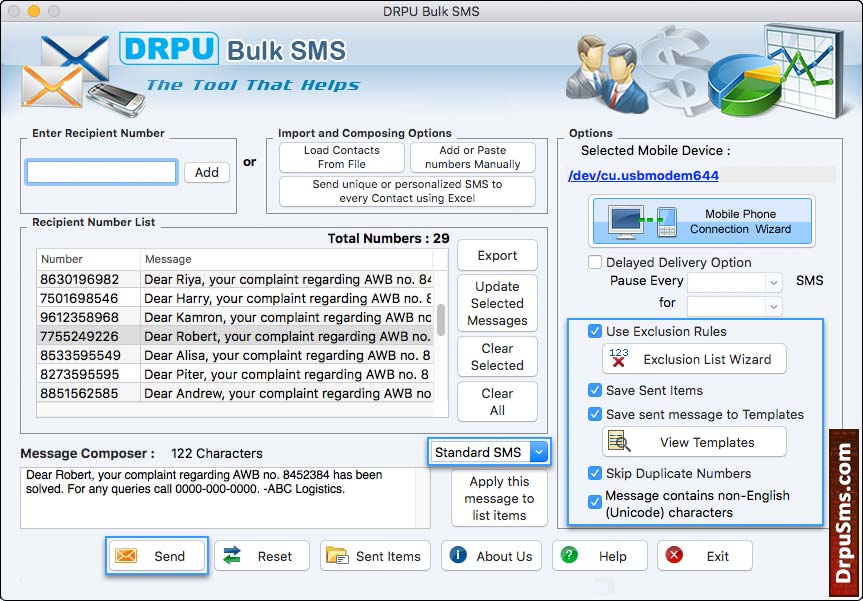 MAC bulk SMS software for GSM Advance Connection Troublesshooting